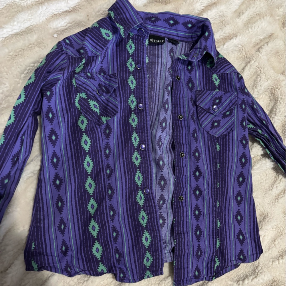 Cruel Girl Purple and Green Button Down Shirt